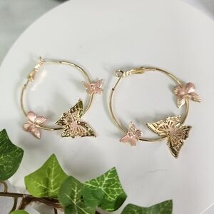 Gold Filled Butterfly Hoop Earrings New